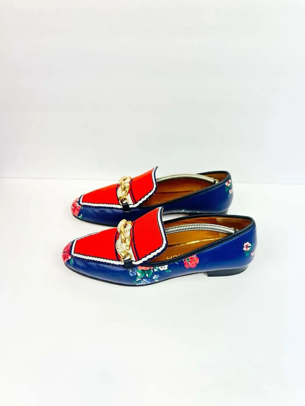 Tory Burch Jessa Floral Print Leather and Fabric Horsebit Loafers 8.5M Shoes